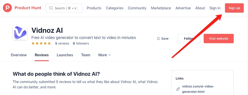 Product Hunt でVidnozのレビューを投稿する方法①