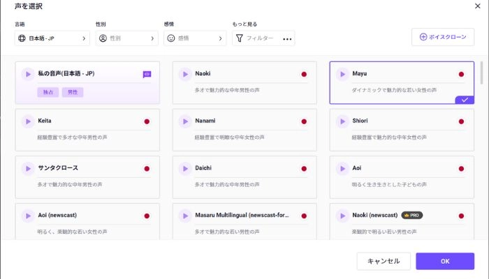 動画に音声をつけるオプション