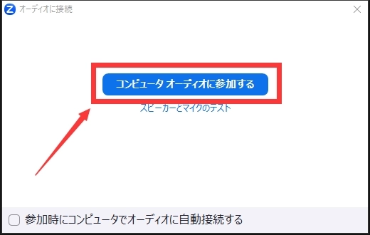 「コンピューターオーディオに参加する」ボタンをクリック